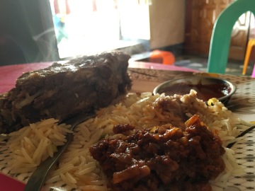 One of the many enormous meals I had in Harar. This one is half-eaten already but could still be a mean in itself.