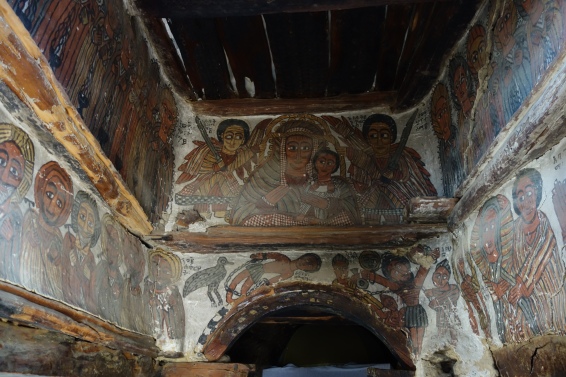 Frescos inside the dark but well-preserved church.