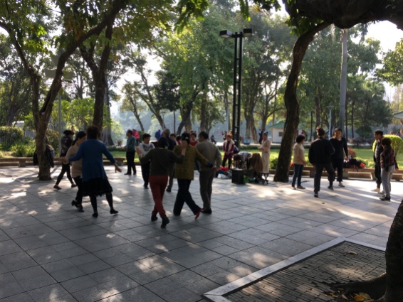 Old ladies having a morning linedance at Liwan Park.