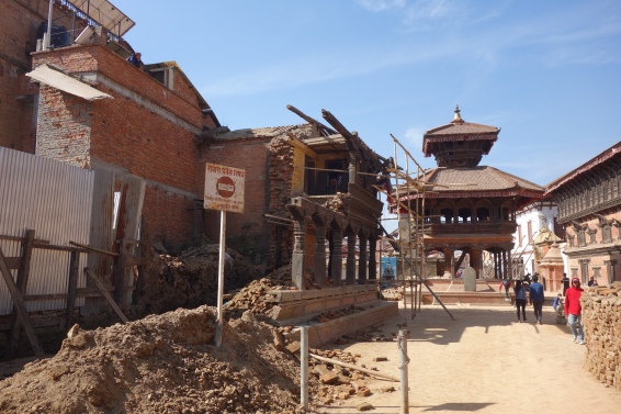 Durbar Square in Bhaktapur is still in ruins from the 2015 earthquake.